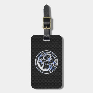 Chrome style Dragon badge on Carbon Fibre Print Luggage Tag