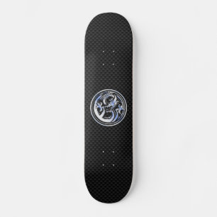 Chrome style Dragon badge on Carbon Fibre Print Skateboard