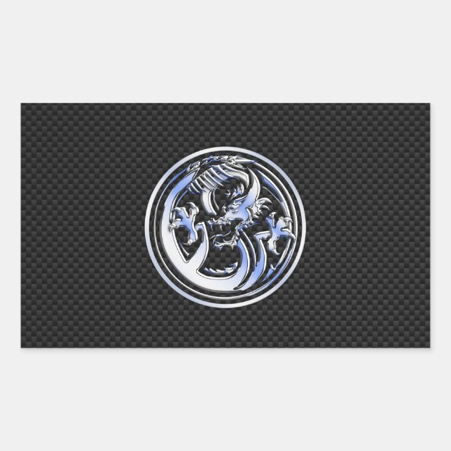 Chrome style Dragon badge on Carbon Fibre Print Sticker (Front)