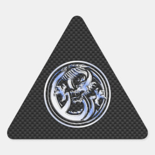 Chrome style Dragon badge on Carbon Fibre Print Triangle Sticker