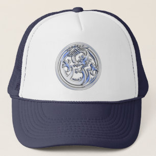 Chrome style Dragon badge on Carbon Fibre Print Trucker Hat