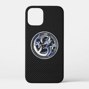 Chrome style Dragon Crest Carbon Fibre Print iPhone 12 Mini Case