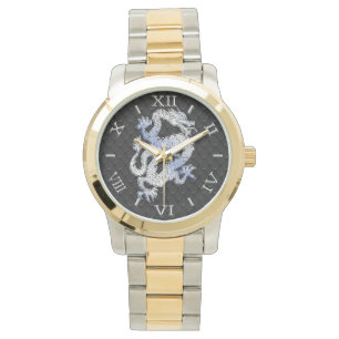 Chrome Style Dragon in Black Snake Skin Dial Watch