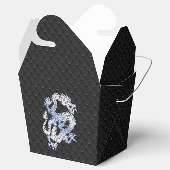 Chrome Style Dragon in Black Snake Skin Print Favor Box (Opened)
