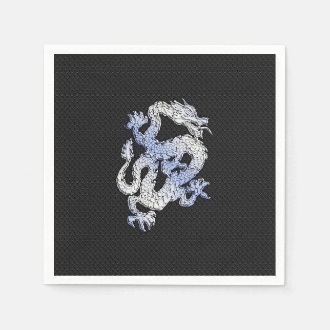 Chrome Style Dragon in Black Snake Skin Print Napkin (Front)