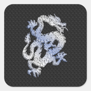 Chrome Style Dragon in Black Snake Skin Print Square Sticker