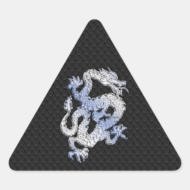 Chrome Style Dragon in Black Snake Skin Print Triangle Sticker (Front)