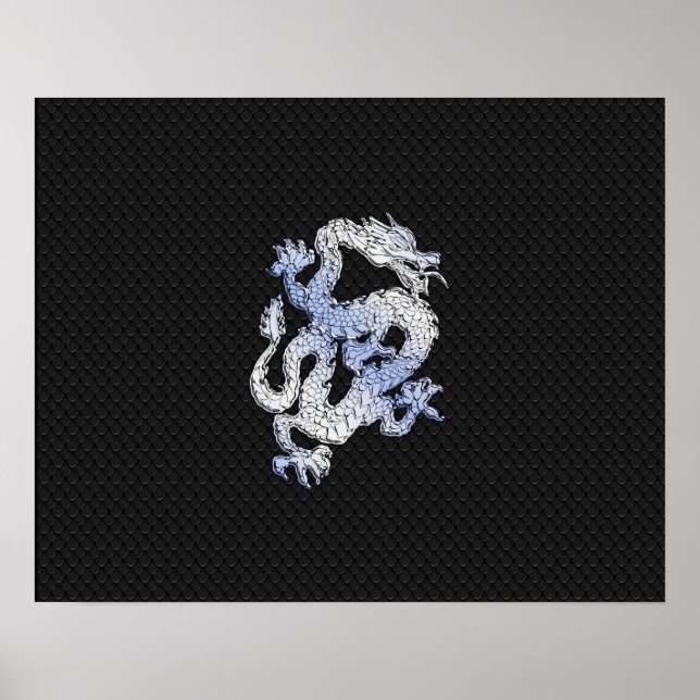 Chrome Style Dragon on Black Snake Skin Print (Front)