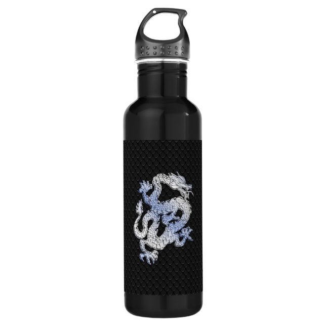 Chrome Style Dragon on Black Snake Skin Print 710 Ml Water Bottle (Front)
