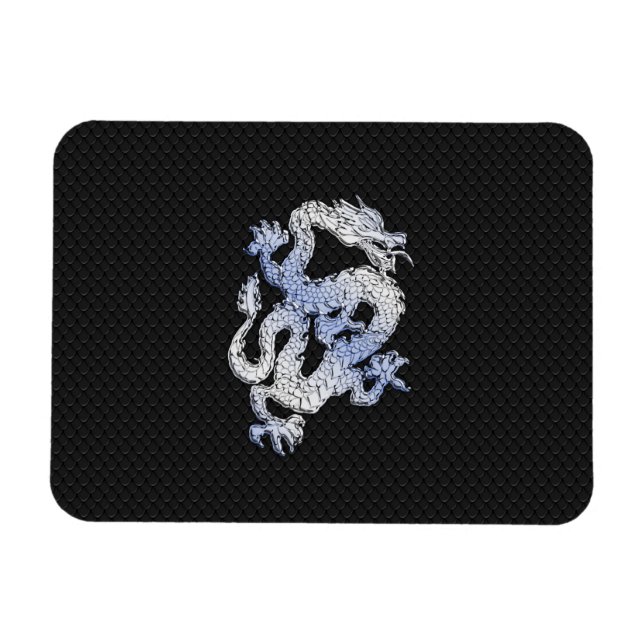 Chrome Style Dragon on Black Snake Skin Print Magnet (Horizontal)