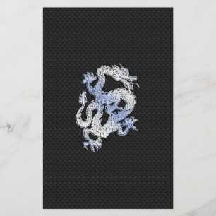 Chrome Style Dragon on Black Snake Skin Print Stationery