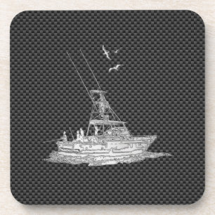 Chrome Style Fishing Boat on Carbon Fibre Coaster
