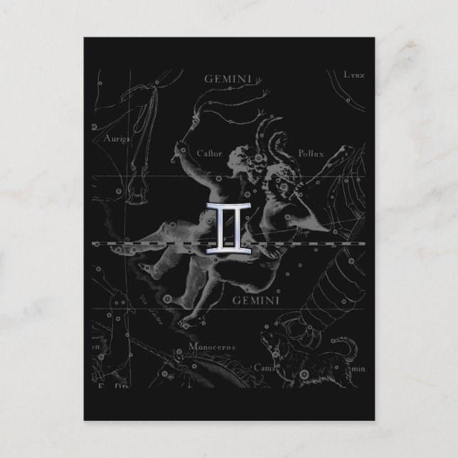 Chrome Style Gemini Zodiac Sign on Hevelius Postcard (Front)