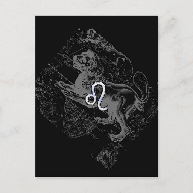 Chrome Style Leo Zodiac Map Hevelius 1690 Postcard (Front)