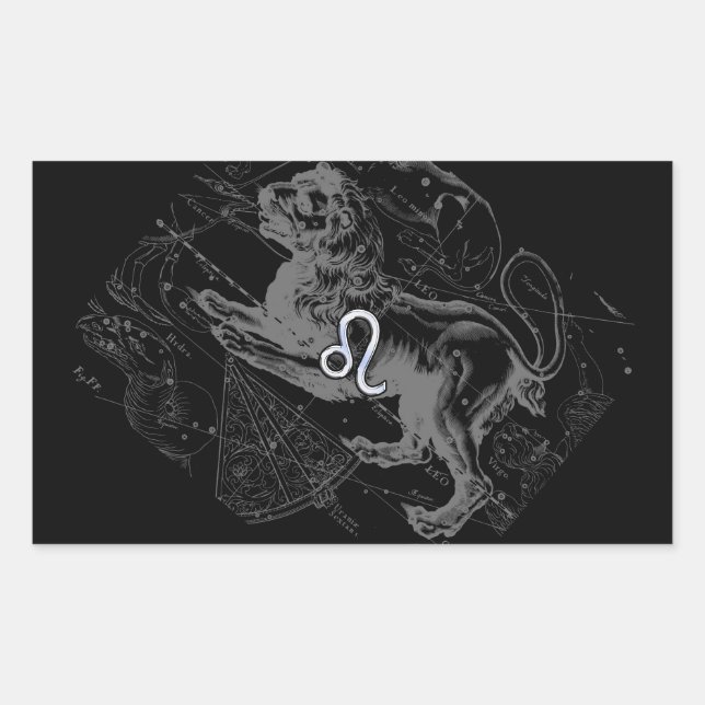 Chrome Style Leo Zodiac Map Hevelius 1690 Sticker (Front)