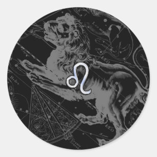Chrome Style Leo Zodiac Sign on Hevelius Classic Round Sticker