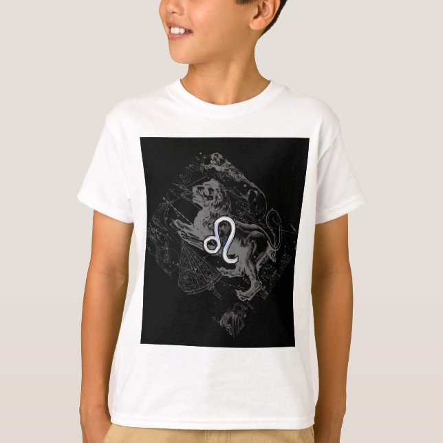 Chrome Style Leo Zodiac Sign on Hevelius T-Shirt (Front)