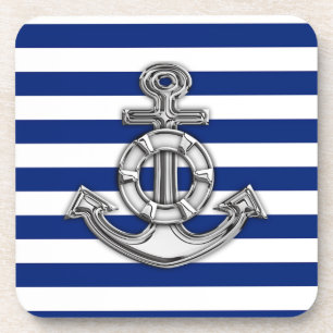 Chrome Style Lifesaver on Nautical Stripes Coaster