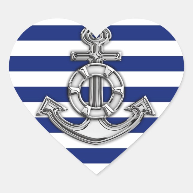 Chrome Style Lifesaver on Nautical Stripes Heart Sticker (Front)