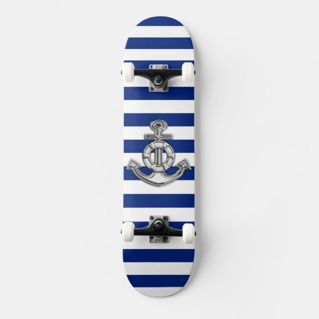 Chrome Style Lifesaver on Nautical Stripes Skateboard (Front)