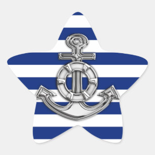 Chrome Style Lifesaver on Nautical Stripes Star Sticker