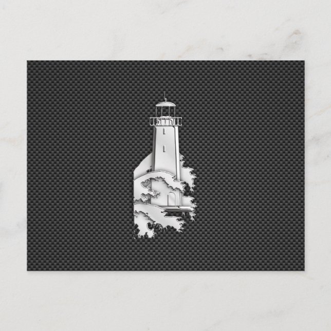 Chrome Style Lighthouse on Carbon Fiber Postcard (Front)