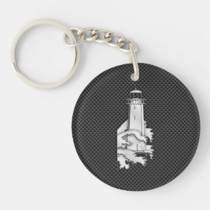 Chrome Style Lighthouse on Carbon Fibre Keychain
