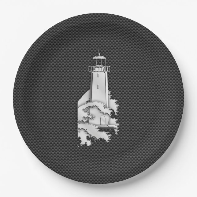 Chrome Style Lighthouse on Carbon Fibre Paper Plate (Front)