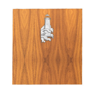 Chrome Style Lighthouse on Teak Wood Decor Notepad