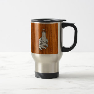 Chrome Style Lighthouse on Teak Wood Decor Travel Mug
