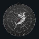 Chrome Style Marlin on Carbon Fiber Dartboard<br><div class="desc">A silver chrome like marlin fish applique design on a carbon fiber style background decor. A racy modern nautical gift. 
 
 



 
Use the "Ask this Designer" link to contact us with your special design requests or for some assistance with any of your customization needs.</div>
