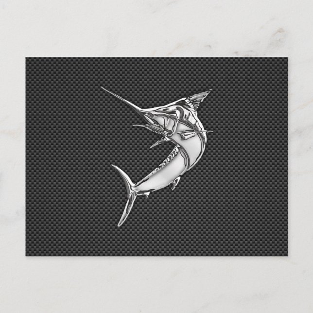 Chrome Style Marlin on Carbon Fiber Postcard (Front)