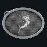 Chrome Style Marlin on Carbon Fibre Belt Buckle<br><div class="desc">A silver chrome like marlin fish applique design on a carbon fibre style background decor. A racy modern nautical gift. Here's a selection of fine custom casual embroidered baseball caps; in a nautical style, you can easily personalize to make it as unique as you are. Use the "Ask this Designer"...</div>