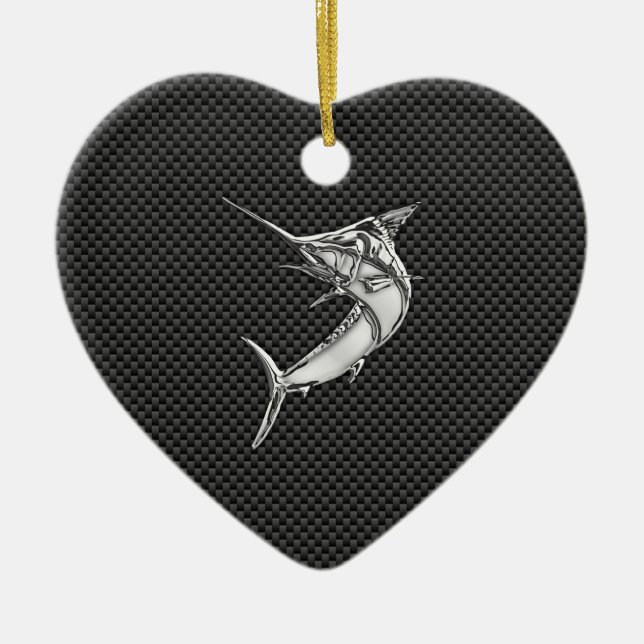 Chrome Style Marlin on Carbon Fibre Ceramic Ornament (Front)