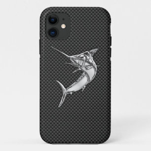 Chrome Style Marlin on Carbon Fibre Decor iPhone 11 Case