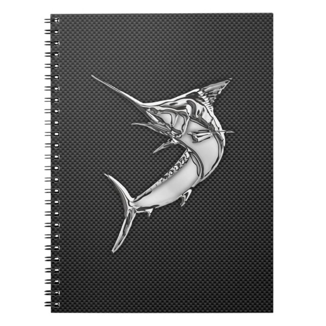 Chrome Style Marlin on Carbon Fibre Notebook (Front)