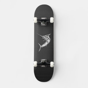 Chrome Style Marlin on Carbon Fibre Skateboard