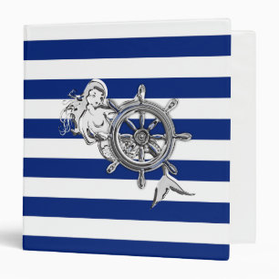 Chrome Style Mermaid on Nautical Stripes Binder