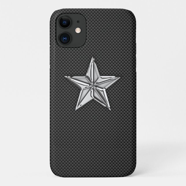 Chrome Style Nautical Star on Carbon Fiber Case-Mate iPhone Case (Back)