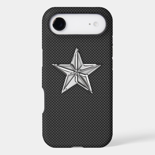 Chrome Style Nautical Star on Carbon Fibre Decor (Back)