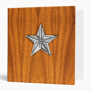 Chrome Style Nautical Star on Teak Veneer Binder