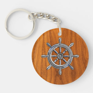 Chrome style Nautical Wheel on Teak