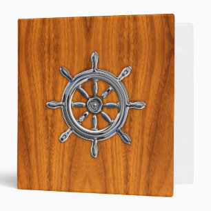 Chrome Style Nautical Wheel on Teak Veneer Binder