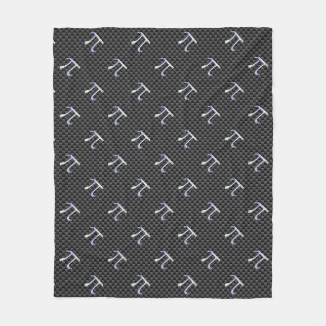 Chrome Style Pi Symbol on Carbon Fibre Print Fleece Blanket (Front)