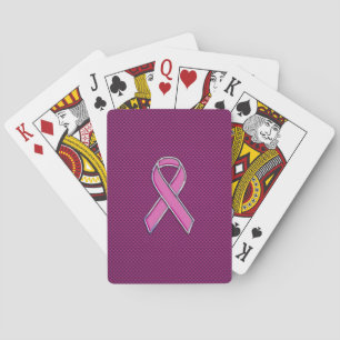 Chrome Style Pink Ribbon Awareness Carbon Fibre Playing Cards