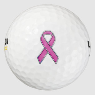 Chrome Style Pink Ribbon Awareness Golf Balls