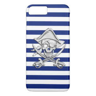 Chrome Style Pirate on Nautical Stripes Case-Mate iPhone Case