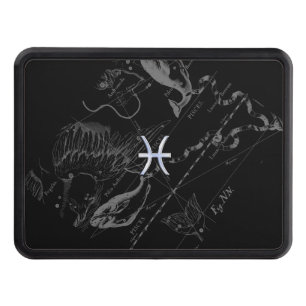 Chrome Style Pisces Zodiac Sign on Hevelius Trailer Hitch Cover