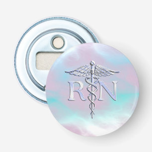 Chrome Style RN Caduceus Medical Mother Pearl Look Bottle Opener