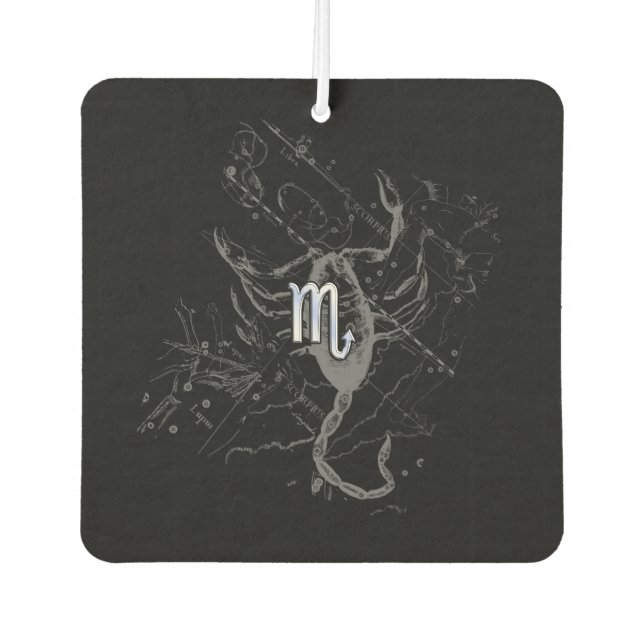 Chrome Style Scorpio Zodiac Sign on Hevelius Car Air Freshener (Front)